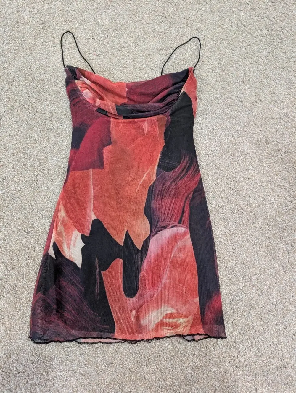 Princess Polly Dress Womens 4 Red Mesh Abstract Cowl Neck Stretch Mini‎ Fully...